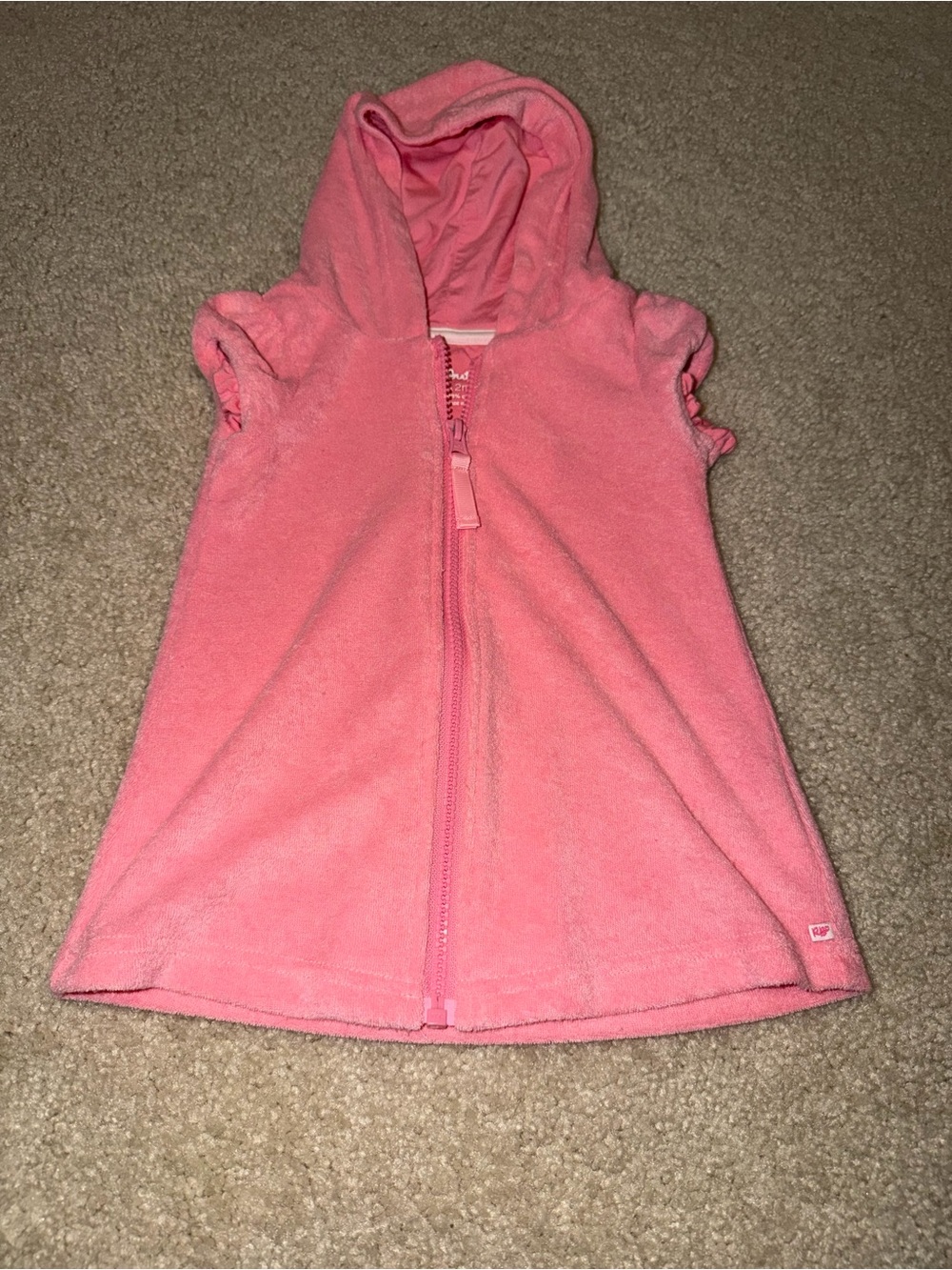 Pink Hooded Sleeveless Terry Swim Coverup